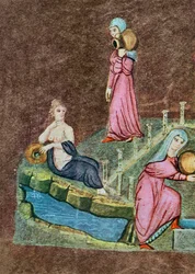 Rebecca und Eliezer am Brunnen, aus der Wiener Genesis