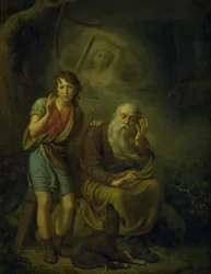 Ossian und Alpins Sohn hören den Geist von Malvina die Harfe berühren. Illustration von Ossians Schwanengesang