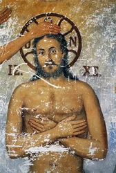 Jesus wird von Johannes dem Täufer getauft, Fresko in der Kirche des Klosters St. Johannes Theologe (Unesco-Welterbeliste)