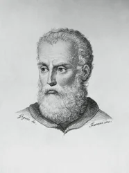 Porträt von Annibale Caro (1507-1566), italienischer Schriftsteller und Dichter, Gravur von Ado Fioroni (aktiv 1812-1833) nach einer Zeichnung von Giovanni Battista Gigola (1767-1841)