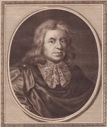 Porträt des englischen Arztes Thomas Sydenham (1624-1689), Kupferstich von John Goldar (1729-1795) nach einem Gemälde von P. Lely