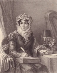 Porträt der französischen Schriftstellerin Stephanie-Felicite Ducrest de Saint Aubin, Madame de Genlis (1746-1830) (Stich)