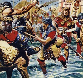 Ermutigt durch den Mut des Fahnenträgers gewannen die anderen römischen Legionen an Mut