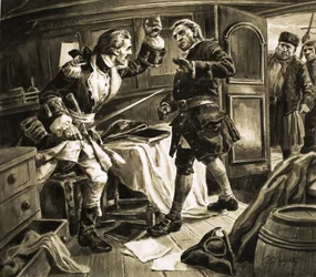 Mit dem Schwert in der Hand stürzte sich der spanische Küstenwache-Kapitän auf Kapitän Jenkins.