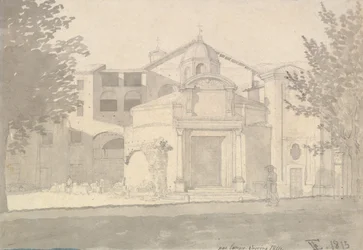 Ein Abschnitt der Via Sacra, Rom Die Kirche der Heiligen Cosmas und Damian, 1814-15