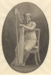 Eine Dame, die Harfe spielt