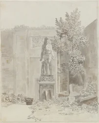 Römische antike Statue im ägyptischen Stil, vermutlich im Garten des Palazzo Barberini