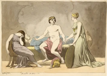 Thetis bringt Waffen zu Achilles, der bei Patroklos