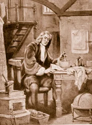 Sir Isaac Newton in seinem kleinen Zimmer