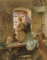 Innenraum: Bauernmädchen und Kind