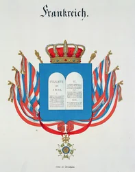 Charta und Anhänger des Ordens der französischen Ehrenlegion, aus einer Sammlung von Aquarellen, veröffentlicht in Deutschland, 1830-33
