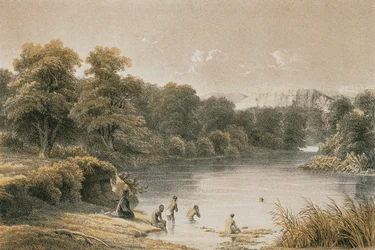 Jordanfluss (Radierung von Schacher - Steinkopk J.F. Editore)