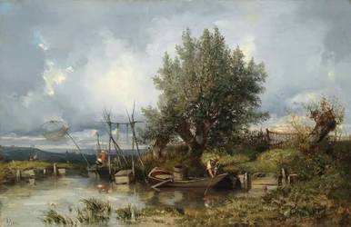 Flusslandschaft mit Anglern
