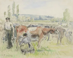 Kompositionsstudie einer Melkszene in Eragny-sur-Epte, 1884