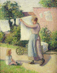 Frau hängt die Wäsche auf, 1887