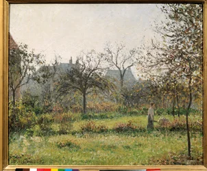 Frau in einem Obstgarten, Herbstmorgen, Garten von Eragny. Gemälde von Camille Pissarro (1830-1903) 1897