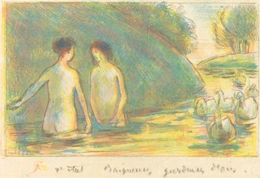Badende, die Gänse hüten