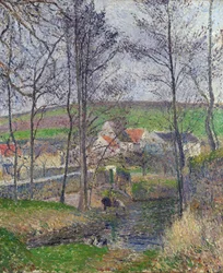 Ufer der Viosne in Osny, graues Wetter, Winter