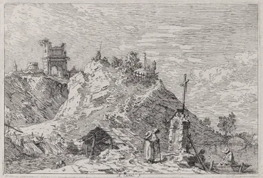Landschaft mit dem Pilger im Gebet, aus der Serie Vedute (Ansichten)