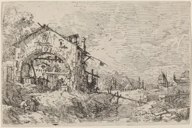 Landschaft mit einer Frau am Brunnen, ca. 1735-1746