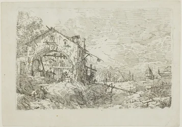 Landschaft mit einer Frau an einem Brunnen, aus Vedute