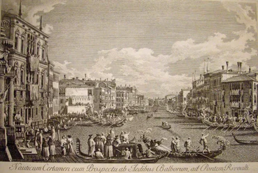 Wasserfest auf dem Canal Grande, Venedig. Links im Vordergrund der im 16. Jahrhundert erbaute Palazzo Balbi.