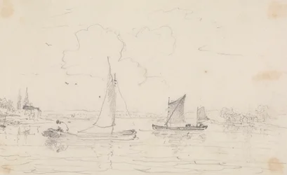 Skizze von zwei Segelschiffen auf dem Wasser