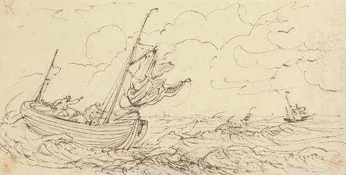 Skizze eines Schiffes auf stürmischer See