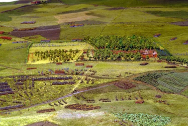 Diorama der Schlacht von Waterloo, das Truppen um 19:45 Uhr am 18. Juni 1815 zeigt (Detail)