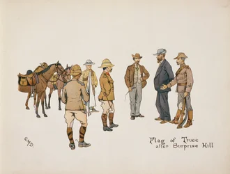Flagge des Waffenstillstands nach Surprise Hill, aus The Leaguer of Ladysmith, 1900