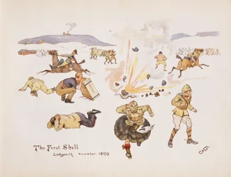 Die erste Granate, Ladysmith, 1899, aus The Leaguer of Ladysmith, 1900