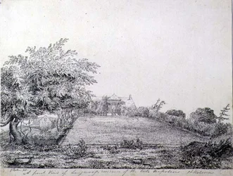 Frontansicht von Napoleons I. Longwood-Residenz am späten Nachmittag, St. Helena
