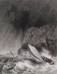 Die Boote vor Walden Island im Schneesturm, 12. August 1827, aus dem Journal einer dritten Reise zur Entdeckung einer Nordwestpassage