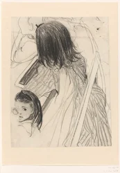 Skizzenblatt mit sitzendem Schulmädchen