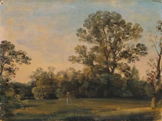 Waldlandschaft mit Schloss am Wasser