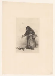Frau füttert Vögel