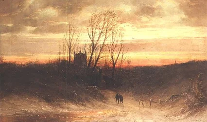 Eine bewaldete Landschaft am Abend