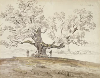 Ansicht von Wolfershausen bei Meiningen mit einer alten Eiche, 1844
