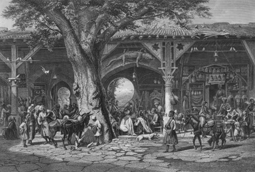 Eine Straße in Damaskus, gestochen von C. Bertrand