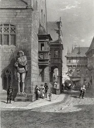 Rathaus, Halberstadt, graviert von E. Joubert, gedruckt von Cassell & Company Ltd (Gravur)