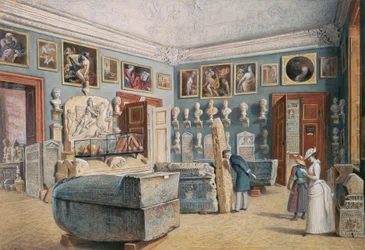 Das Zimmer mit dem Mithras- und den ägyptischen Sarkophagen