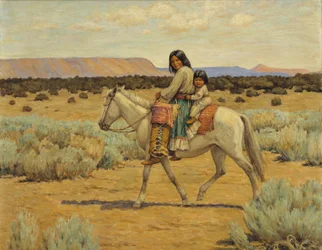 Apache-Mutter und Kinder zu Pferd