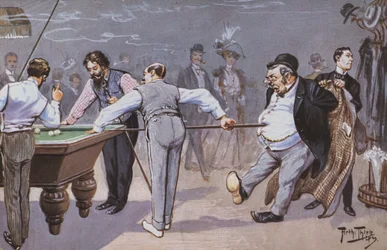 Komische Szene in einer Billardhalle