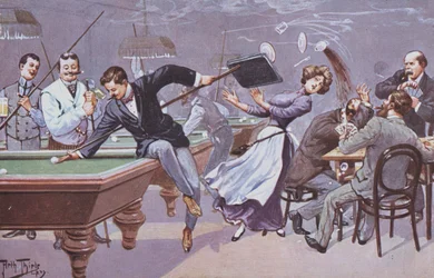 Komische Szene in einer Billardhalle