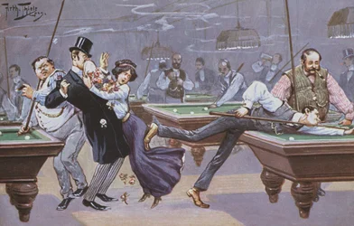 Komische Szene in einer Billardhalle