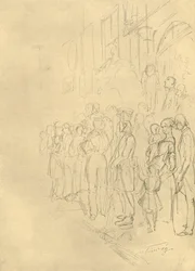 In Erwartung der Prozession, Mitte bis Ende 19. Jahrhundert, ca. 1924