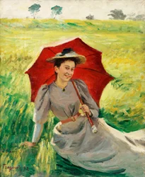 Dame mit rotem Regenschirm