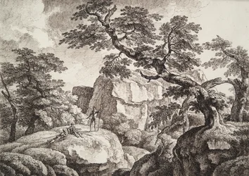 Drei Soldaten in einer hügeligen Landschaft