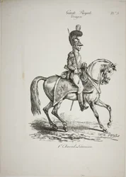Königliche Garde, normannischer berittener Dragoner und Pferd, Nr. 5, erstes Limoges-Pferd