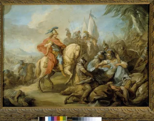Alexander und Poros, König von Indien, der an den Grenzen des Königreichs Persien geherrscht hatte, begab sich schließlich zu Alexander